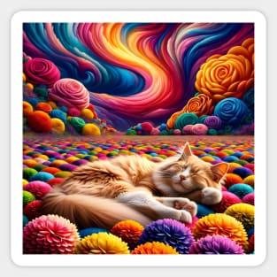 Dreamy Catnap in Blossom Paradise: Vibrant Floral Fantasy Sticker